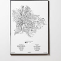 Budapest | Ungarn | City Map Karte Plan Bild Print Poster Mit Rahmen Framed L & XL