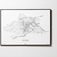 Villach | 9500 - 9587 | Kärnten | Österreich | City Map Karte Plan Bild Poster Mit Rahmen Framed L & XL