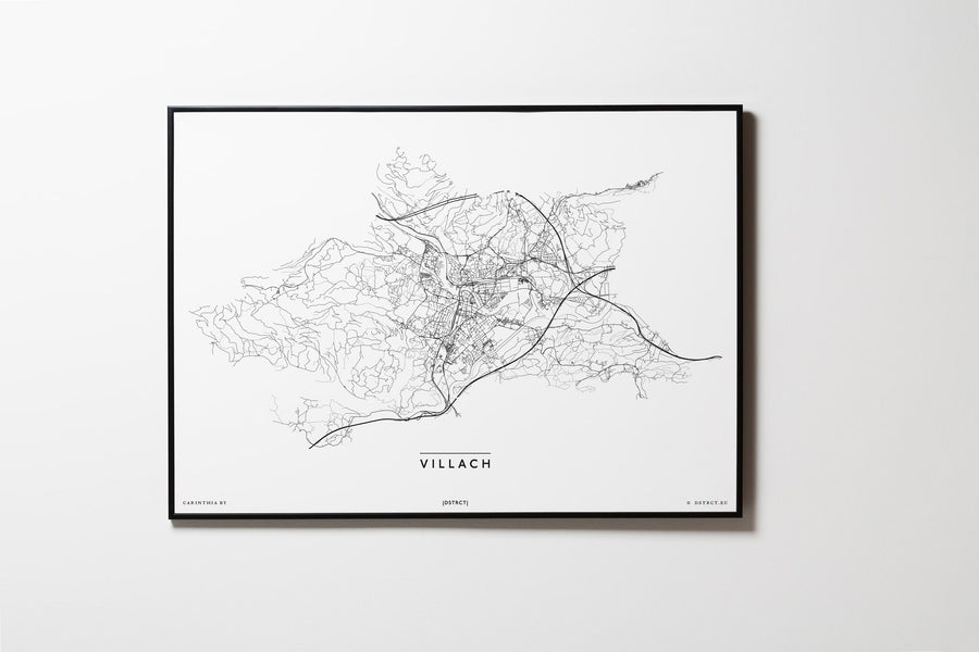 Villach | 9500 - 9587 | Kärnten | Österreich | City Map Karte Plan Bild Poster Mit Rahmen Framed L & XL