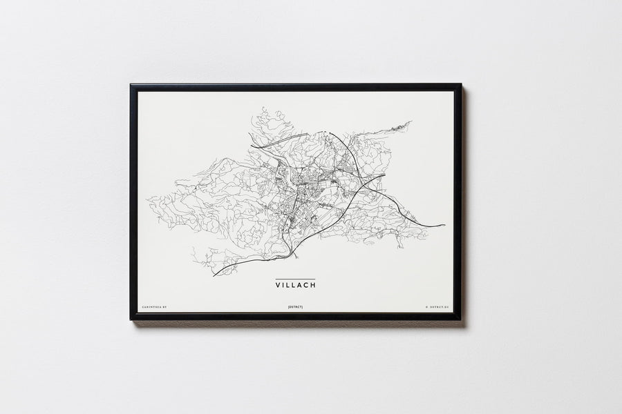 Villach | 9500 - 9587 | Kärnten | Österreich | City Map Karte Plan Bild Poster Mit Rahmen Framed