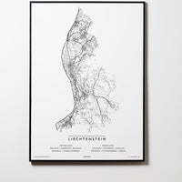 Liechtenstein | Fürstentum Liechtenstein | City Map Karte Plan Bild Print Poster Mit Rahmen Framed L & XL