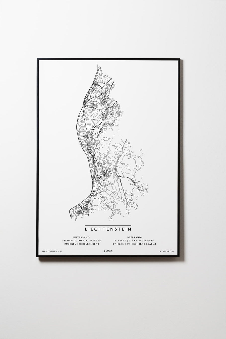 Liechtenstein | Fürstentum Liechtenstein | City Map Karte Plan Bild Print Poster Mit Rahmen Framed L & XL