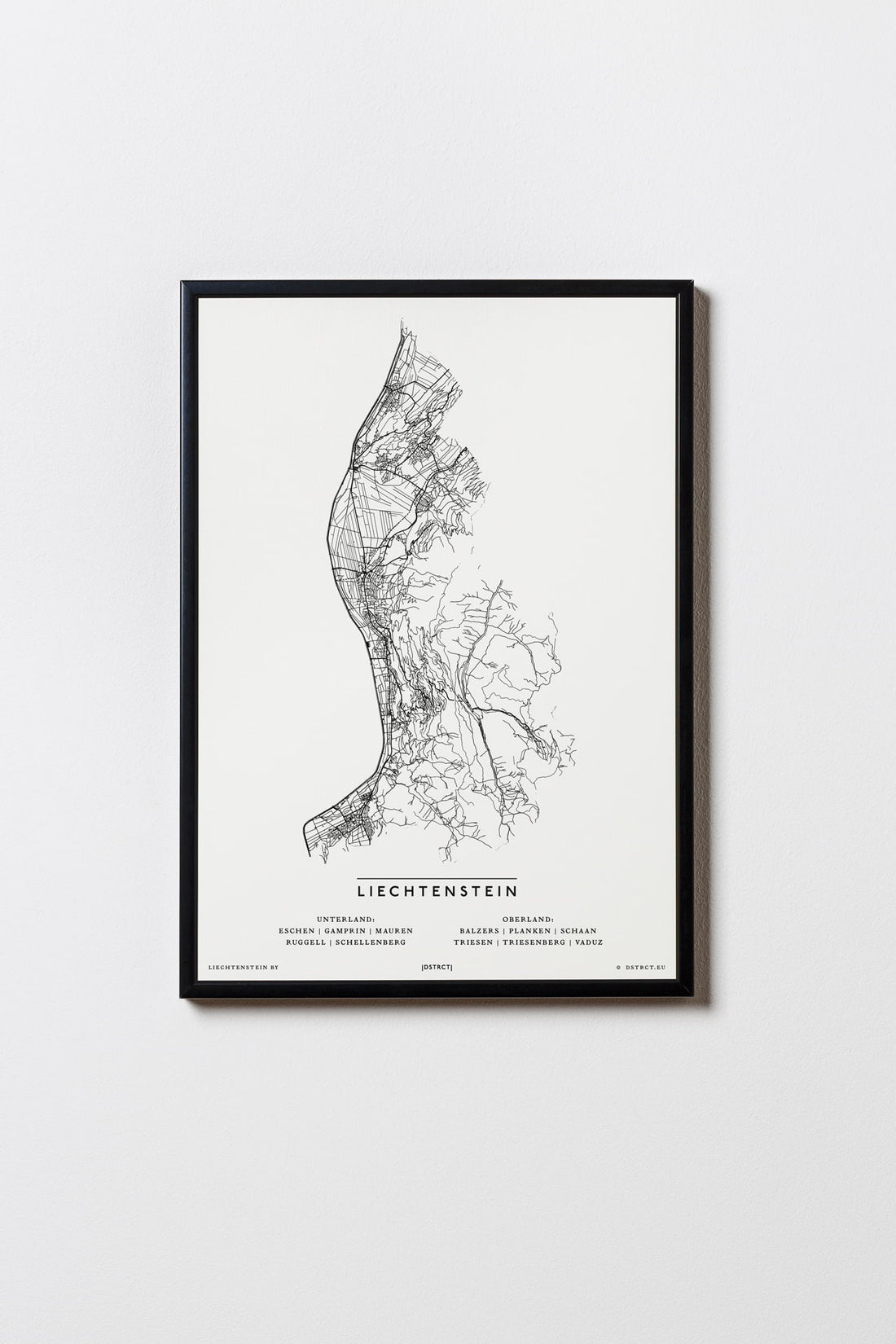 Liechtenstein | Fürstentum Liechtenstein | City Map Karte Plan Bild Print Poster Mit Rahmen Framed