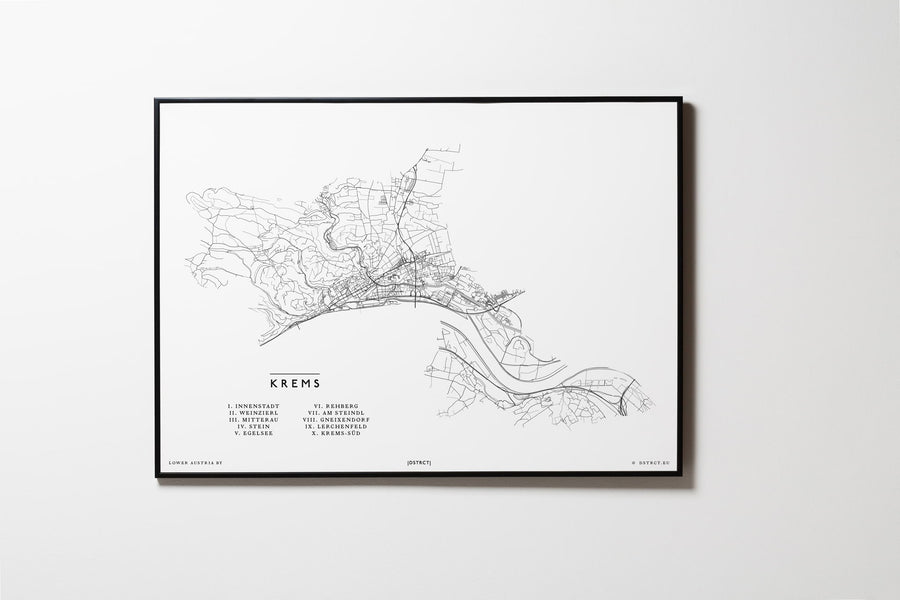 Krems an der Donau | Niederösterreich | City Map Karte Plan Bild Poster Mit Rahmen Framed L & XL