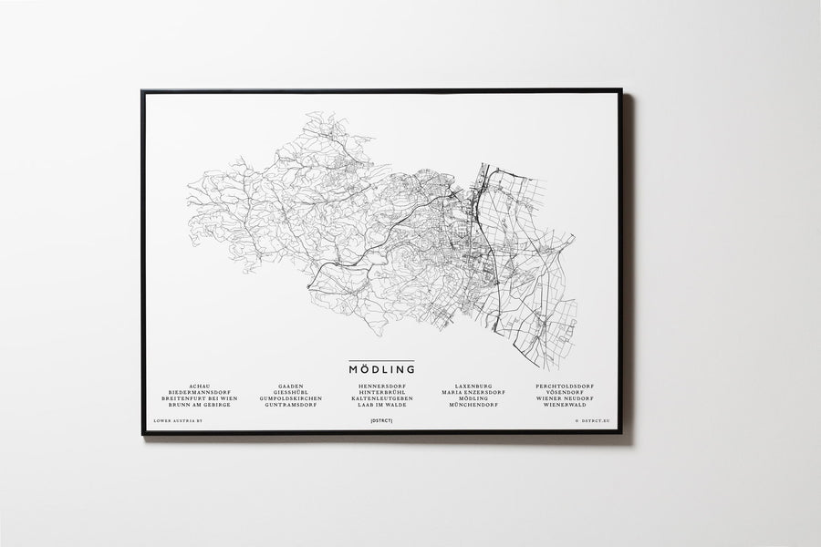 Mödling | Niederösterreich | NEUES DESIGN | City Map Karte Plan Bild Poster Mit Rahmen Framed L & XL