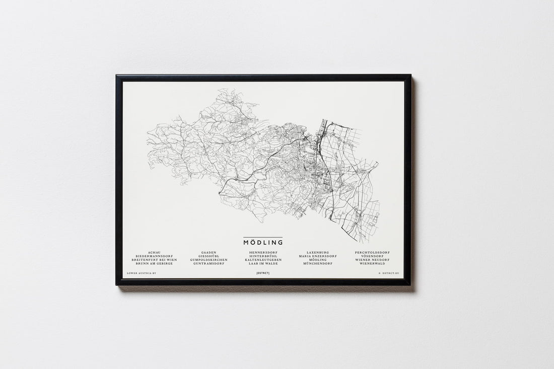 Mödling | Niederösterreich | NEUES DESIGN | City Map Karte Plan Bild Poster Mit Rahmen Framed