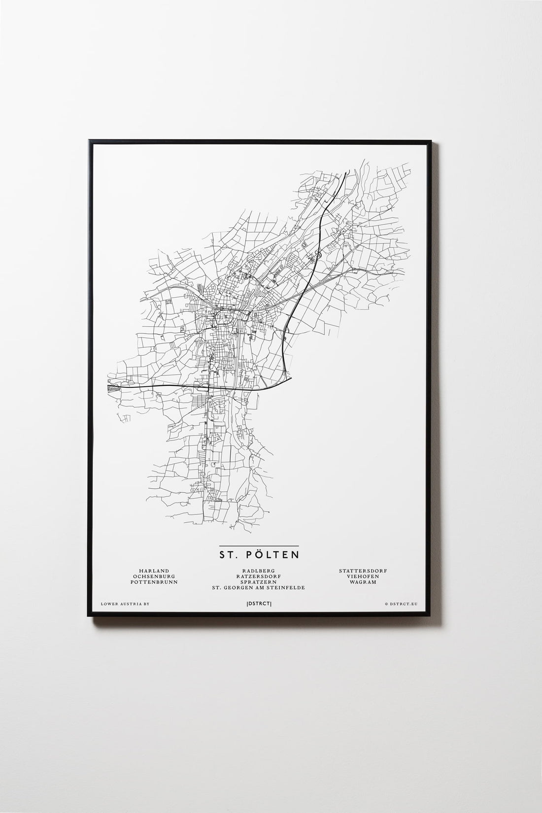 St. Pölten | Niederösterreich | City Map Karte Plan Bild Print Poster Mit Rahmen Framed L & XL