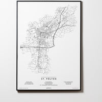 St. Pölten | Niederösterreich | City Map Karte Plan Bild Print Poster Mit Rahmen Framed L & XL