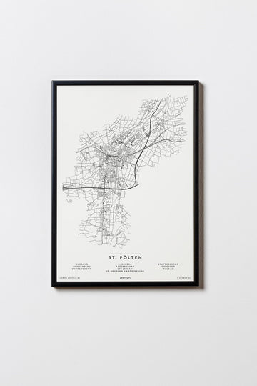 St. Pölten | Niederösterreich | City Map Karte Plan Bild Print Poster Mit Rahmen Framed