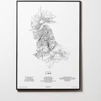 Linz | Oberösterreich | Österreich | City Map Karte Plan Bild Poster Mit Rahmen Framed L & XL