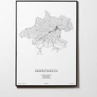 Oberösterreich | Österreich | City Map Karte Plan Bild Print Poster Illustration Framed mit Rahmen L & XL