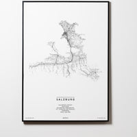 Salzburg | Österreich | City Map Karte Plan Bild Print Poster Illustration Framed mit Rahmen L & XL