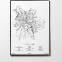 Salzburg | Österreich | City Map Karte Plan Bild Print Poster Mit Rahmen Framed L & XL