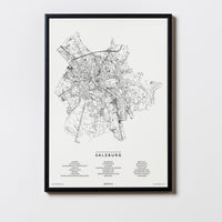 Salzburg | Österreich | City Map Karte Plan Bild Print Poster Mit Rahmen Framed