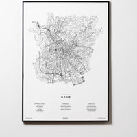Graz | Steiermark | Österreich | City Map Karte Plan Bild Print Poster Mit Rahmen Framed L & XL