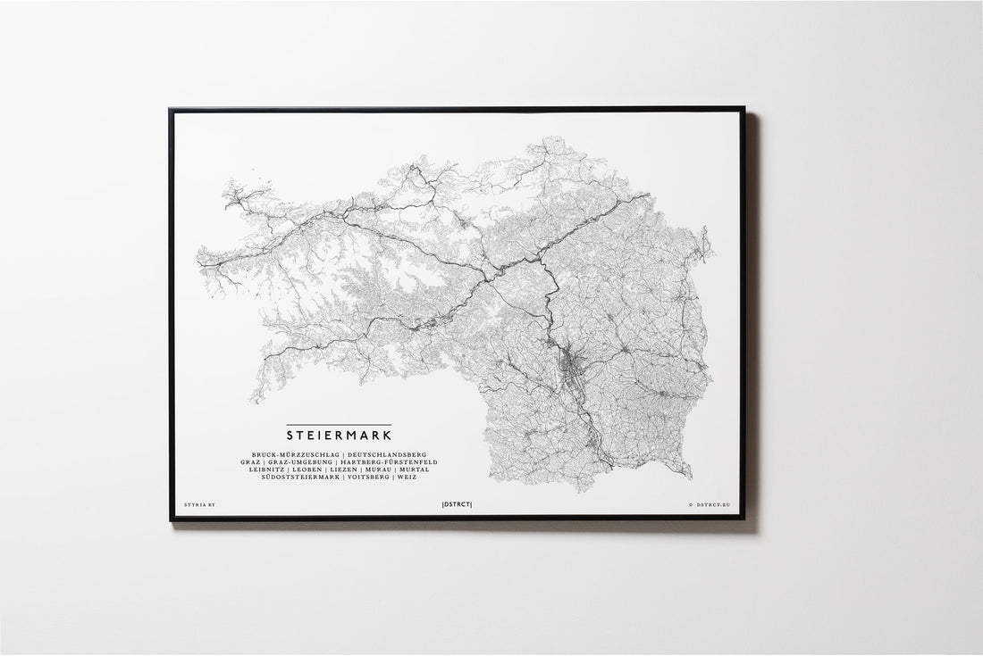Steiermark | Österreich | City Map Karte Plan Bild Print Poster Illustration Framed mit Rahmen L & XL