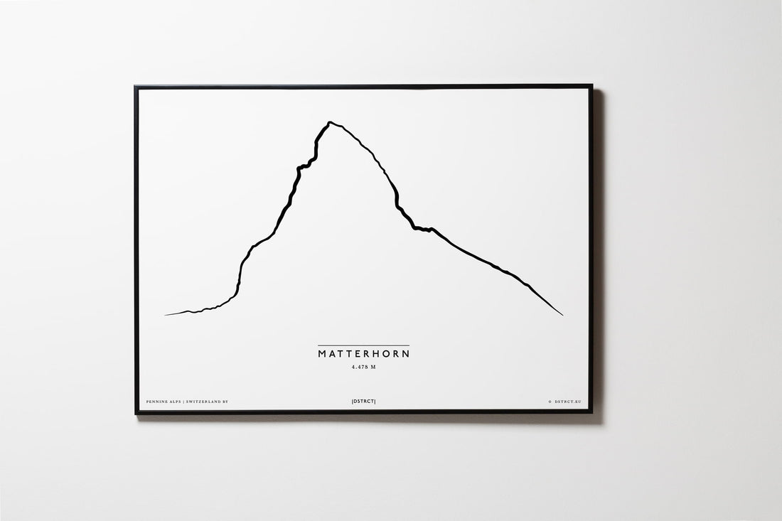 Matterhorn | Schweiz | Italien | Illustration | Zeichnung Bild Print Poster Mit Rahmen Framed L & XL