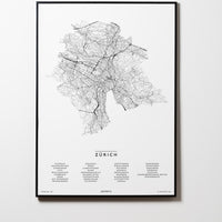 Zürich | Schweiz | City Map | Karte | Plan | Print | Map | Rahmen | Framed L & XL