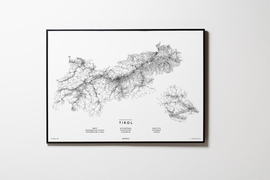 Tirol | Österreich | City Map Karte Plan Bild Print Poster Illustration Framed mit Rahmen L & XL