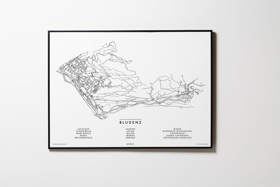 Bludenz | 6700 | Vorarlberg | City Map Karte Plan Bild Print Poster Mit Rahmen Framed L & XL
