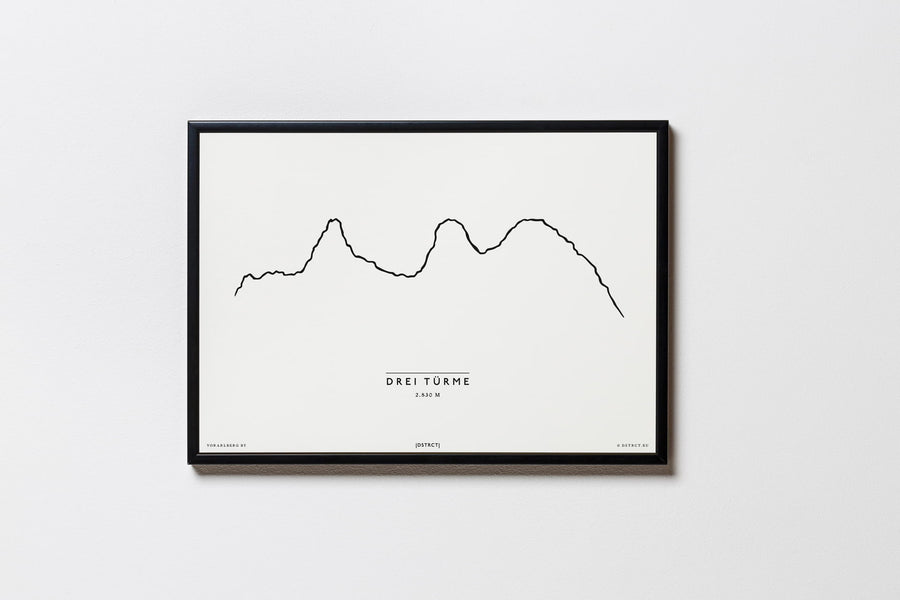 Drei Türme | Vorarlberg | Illustration | Zeichnung Bild Print Poster 2830m Mit Rahmen Framed