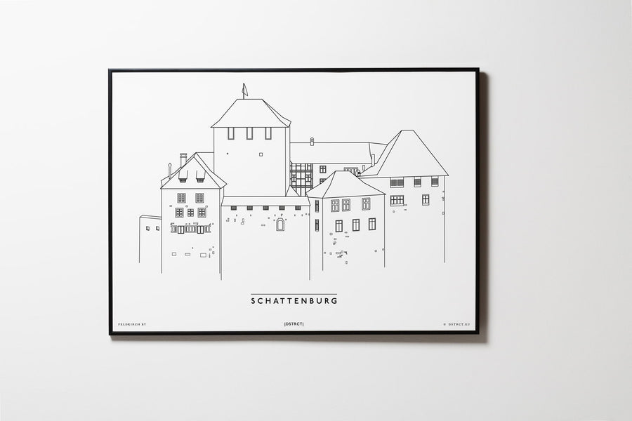 Schattenburg | Feldkirch | Illustration Zeichnung Bild Print Poster Mit Rahmen Framed L & XL