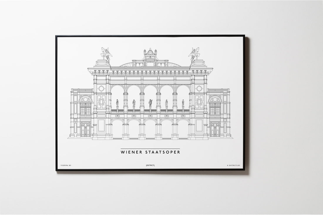 Wiener Staatsoper | Strict Design | Wien | Illustration Zeichnung Bild Print Poster Mit Rahmen Framed L & XL