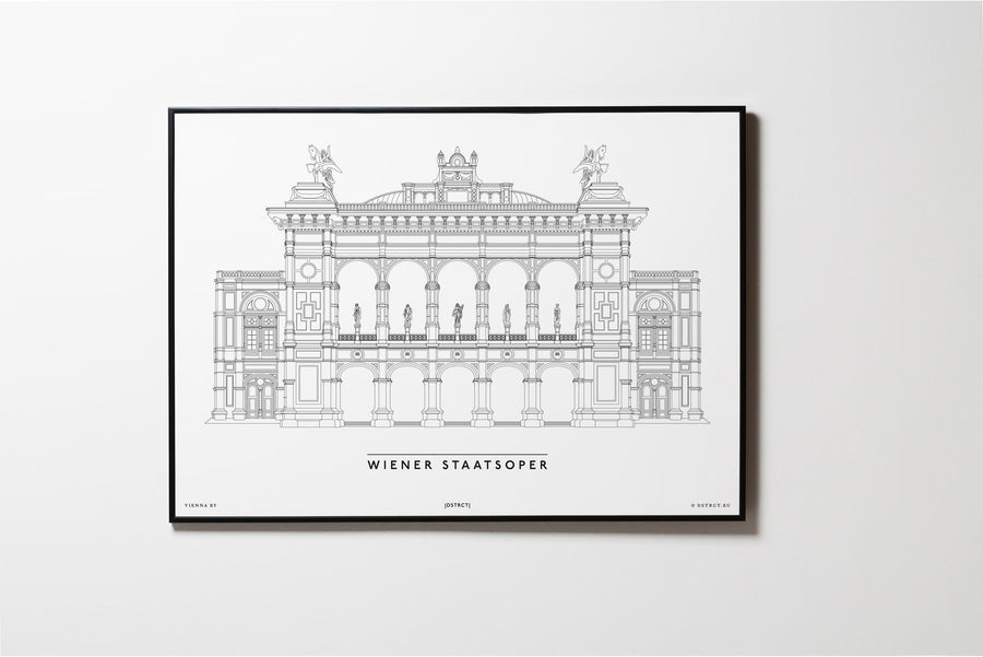 Wiener Staatsoper | Strict Design | Wien | Illustration Zeichnung Bild Print Poster Mit Rahmen Framed L & XL