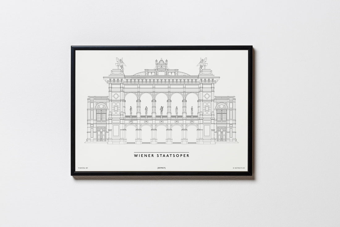 Wiener Staatsoper | Strict Design | Wien | Illustration Zeichnung Bild Print Poster Mit Rahmen Framed