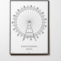 Wiener Riesenrad | Wien | Illustration Zeichnung Bild Print Poster Kunst Mit Rahmen Framed L & XL