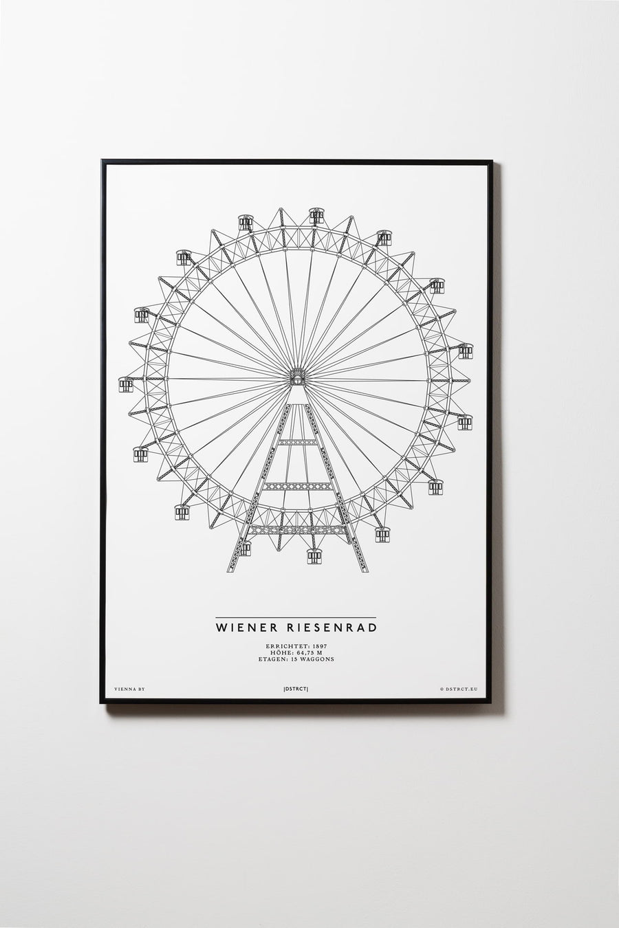 Wiener Riesenrad | Wien | Illustration Zeichnung Bild Print Poster Kunst Mit Rahmen Framed L & XL